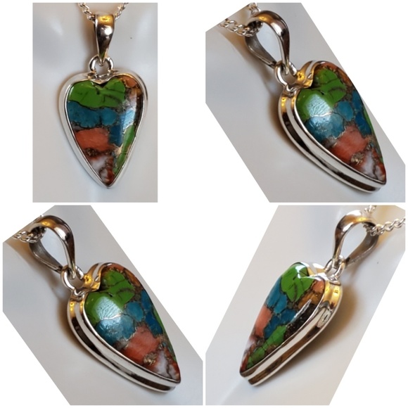 Genuin Multicolored Spiny Oyster Turquoise Pendant - Picture 2 of 5